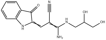 (Z)-3-amino-3-(2,3-dihydroxypropylamino)-2-[(Z)-(3-oxo-1H-indol-2-ylid ene)methyl]prop-2-enenitrile Struktur