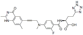 (2S)-2-[[4-[(2,7-dimethyl-4-oxo-1H-quinazolin-6-yl)methyl-prop-2-ynyl-amino]-2-fluoro-benzoyl]amino]-4-(2H-tetrazol-5-yl)butanoic acid Struktur