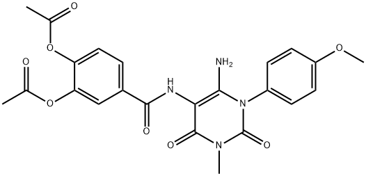 Benzamide,  3,4-bis(acetyloxy)-N-[6-amino-1,2,3,4-tetrahydro-1-(4-methoxyphenyl)-3-methyl-2,4-dioxo-5-pyrimidinyl]- Struktur