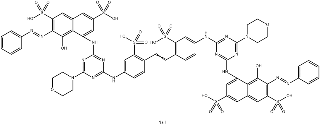 hexasodium 4,4'-[vinylenebis[(3-sulphonato-4,1-phenylene)imino[6-morpholino-1,3,5-triazine-4,2-diyl]imino]]bis[5-hydroxy-6-(phenylazo)naphthalene-2,7-disulphonate]  Struktur