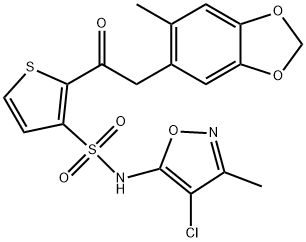 N- (4- chloro- 3- methyl- oxazol- 5- yl)- 2- [2- (6- methylbenzo[1,3]dioxol- 5- yl)acetyl]- thiophene- 3- sulfonamide Struktur