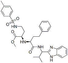 Butanoic acid, 2-[[1-[[[1-(1H-benzimidazol-2-yl)-2-methylpropyl]amino]carbonyl]-3-phenylpropyl]amino]-4-[[(4-methylphenyl)sulfonyl]amino]-, methyl ester, [2R-[2R*[S*(S*)]]]- (9CI) Struktur