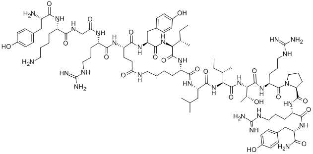 H-TYR-LYS-GLY-ARG-CYCLO(-GLU-TYR-ILE-LYS)-LEU-ILE-THR-ARG-PRO-ARG-TYR-NH2 Struktur