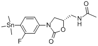 N-[(5S)-3-(3-Fluoro-4-trimethylstannanylphenyl)-2-oxo-oxazolidin-5-ylmethyl]acetamide Struktur