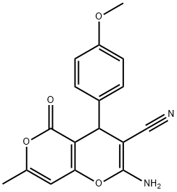 4H,5H-PYRANO[4,3-B]PYRAN-3-CARBONITRILE, 2-AMINO-4-(4-METHOXYPHENYL)-7-METHYL-5-OXO- Struktur