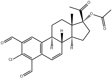 17-Acetyloxy-3-chloro-20-oxo-19-nor-1,3,5(10),6-pregnatetrene-2,4-dicarbaldehyde Struktur