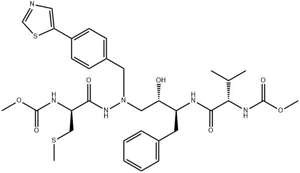 methyl N-[(1R)-1-[[[(2S,3S)-2-hydroxy-3-[[(2S)-2-(methoxycarbonylamino )-3-methyl-butanoyl]amino]-4-phenyl-butyl]-[[4-(1,3-thiazol-5-yl)pheny l]methyl]amino]carbamoyl]-2-methylsulfanyl-ethyl]carbamate Struktur