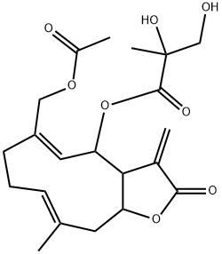 2,3-Dihydroxy-2-methylpropanoic acid 6-[(acetyloxy)methyl]-2,3,3a,4,7,8,11,11a-octahydro-10-methyl-3-methylene-2-oxocyclodeca[b]furan-4-yl ester Struktur