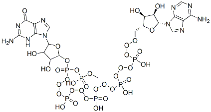 [(2R,3S,4R,5R)-5-(2-amino-6-oxo-3H-purin-9-yl)-3,4-dihydroxyoxolan-2-yl]methyl [[[[[[(2R,3S,4R,5R)-5-(6-aminopurin-9-yl)-3,4-dihydroxyoxolan-2-yl]methoxy-hydroxyphosphoryl]oxy-hydroxyphosphoryl]oxy-hydroxyphosphoryl]oxy-hydroxyphosphoryl]oxy-hydroxyphosphoryl] hydrogen phosphate Struktur