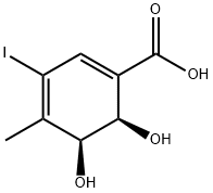 (2R,3S)-1-CARBOXY-5-IODO-4-METHYL-2,3-DIHYDROXYCYCLOHEXA-4,6-DIENE Struktur