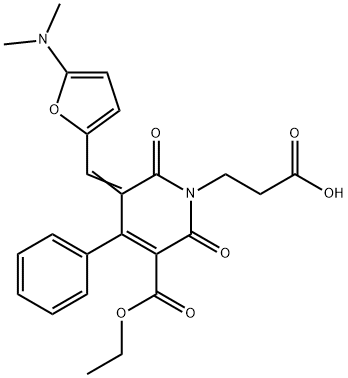 1(2H)-Pyridinepropanoic  acid,  3-[[5-(dimethylamino)-2-furanyl]methylene]-5-(ethoxycarbonyl)-3,6-dihydro-2,6-dioxo-4-phenyl-  (9CI) Struktur