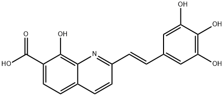 7-Quinolinecarboxylic acid, 8-hydroxy-2-[(1E)-2-(3,4,5-trihydroxyphenyl)ethenyl]- Struktur