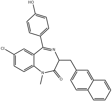 7-Chloro-5-(4-hydroxyphenyl)-1-methyl-3-(2-naphthylmethyl)-2,3-dihydro-1H-1,4-benzodiazepin-2-one Struktur