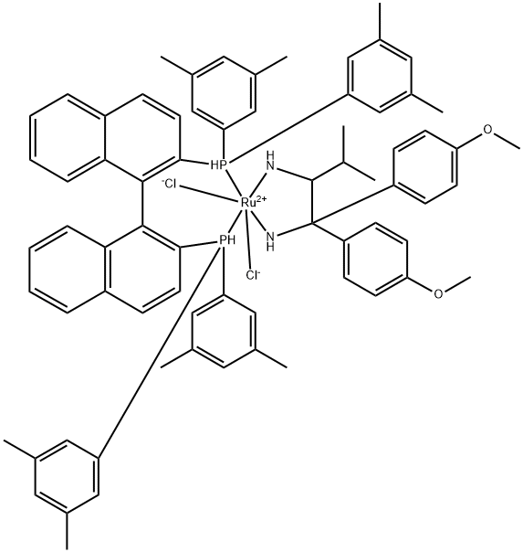 Dichloro{(R)-(+)-2,2'-bis[di(3,5-xylyl)phosphino]-1,1'-binaphthyl}[(2R)-(-)-1,1-bis(4-methoxyphenyl)-3-methyl-1,2-butanediamine]ruthenium(II) Struktur