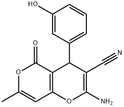 4H,5H-PYRANO[4,3-B]PYRAN-3-CARBONITRILE, 2-AMINO-4-(3-HYDROXYPHENYL)-7-METHYL-5-OXO- Struktur