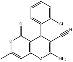 4H,5H-PYRANO[4,3-B]PYRAN-3-CARBONITRILE, 2-AMINO-4-(2-CHLOROPHENYL)-7-METHYL-5-OXO- Struktur