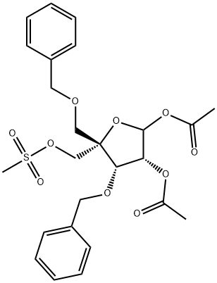 4-C-[(Phenylmethoxy)methyl]-3-O-(phenylmethyl)-L-lyxofuranose 1,2-diacetate 5-methanesulfonate Struktur