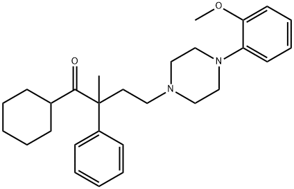 1-BUTANONE, 1-CYCLOHEXYL-4-[4-(2-METHOXYPHENYL)-1-PIPERAZINYL]-2-METHYL-2-PHENYL-, DIHYDROCHLORIDE Struktur