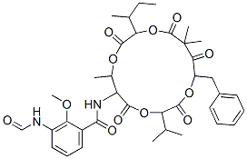 N-(15-Benzyl-10-sec-butyl-3-isopropyl-7,13,13-trimethyl-2,5,9,12,14-pentaoxo-1,4,8,11-tetraoxacyclopentadeca-6-yl)-3-formylamino-2-methoxybenzamide Struktur