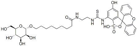 Nonanamide, N-2-(3,6-dihydroxy-3-oxospiroisobenzofuran-1(3H),9-9Hxanthen-5-yl)aminothioxomethylaminoethyl-9-(.alpha.-D-mannopyranosyloxy)- Struktur