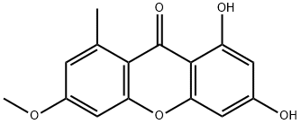 1,3-Dihydroxy-6-methoxy-8-methyl-9H-xanthen-9-one Struktur