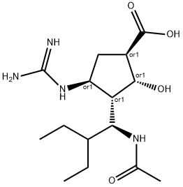 (1S,2R,3R,4R)-3-[(1S)-1-acetamido-2-ethyl-butyl]-4-(diaminomethylideneamino)-2-hydroxy-cyclopentane-1-carboxylic acid Struktur