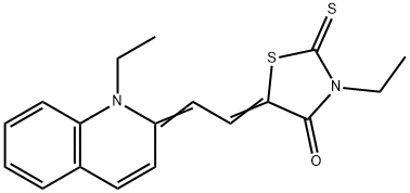 3-ethyl-5-[(1-ethyl-(1H)-quinolin-2-ylidene)ethylidene]-2-thioxothiazolidin-4-one Struktur