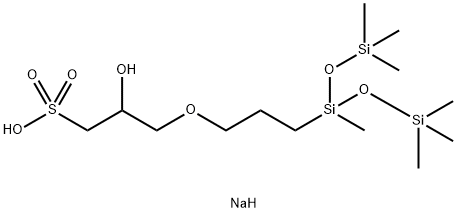 sodium 2-hydroxy-3-[3-[1,3,3,3-tetramethyl-1-[(trimethylsilyl)oxy]disiloxanyl]propoxy]propane-1-sulphonate  Struktur