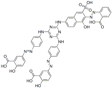 5,5'-[[6-[[5-Hydroxy-6-[(2-carboxyphenyl)azo]-7-sulfo-2-naphthalenyl]amino]-1,3,5-triazine-2,4-diyl]bis[imino(4,1-phenylene)azo]]bis[2-hydroxybenzoic acid] Struktur