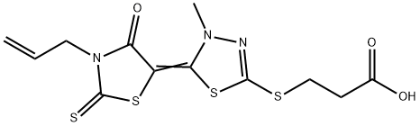 3-[[5-[3-allyl-4-oxo-2-thioxothiazolidin-5-ylidene]-4,5-dihydro-4-methyl-1,3,4-thiadiazol-2-yl]thio]propionic acid Struktur