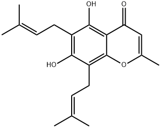 5,7-Dihydroxy-2-methyl-6,8-bis(3-methyl-2-butenyl)-4H-1-benzopyran-4-one Struktur