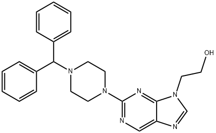 9-(2-Hydroxyethyl)-2-[4-(diphenylmethyl)-1-piperazinyl]-9H-purine Struktur