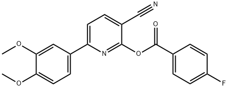 3-cyano-6-(3,4-dimethoxyphenyl)-2-pyridinyl 4-fluorobenzenecarboxylate Struktur