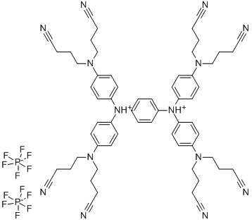 N,N,N'',N''-TETRAKIS[4-BIS(3-CYANOPROPYL)AMINOPHENYL]-P-PHENYLENEDIAMINIUM DIHEXAFLUOROPHOSPHATE Struktur