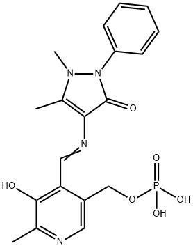 2-Methyl-3-hydroxy-4-(1-phenyl-2,3-dimethyl-5-oxo-3-pyrazolin-4-yl)iminomethyl-5-(phosphinyloxymethyl)pyridine Struktur