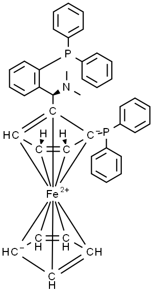 (S)-(+)-[(R)-2-DIPHENYLPHOSPHINOFERROCENYL](N,N-DIMETHYLAMINO)(2-DIPHENYLPHOSPHINOPHENYL)METHANE Struktur