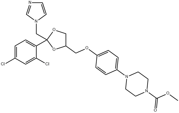 4-(4-[(R)-2-(2,4-DICHLORO-PHENYL)-2-IMIDAZOL-1-YLMETHYL-[1,3]DIOXOLAN-4-YLMETHOXY]-PHENYL)-PIPERAZINE-1-CARBOXYLIC ACID METHYL ESTER Struktur