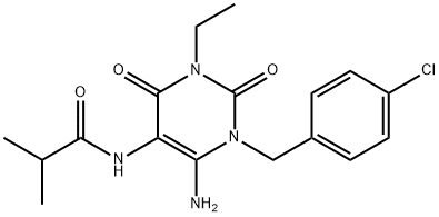 Propanamide,  N-[6-amino-1-[(4-chlorophenyl)methyl]-3-ethyl-1,2,3,4-tetrahydro-2,4-dioxo-5-pyrimidinyl]-2-methyl- Struktur