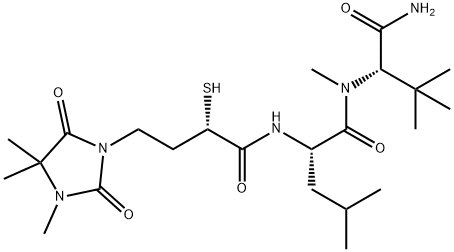 (2S)-3,3-dimethyl-2-methylamino-N-[(2S)-4-methyl-2-[[(2S)-2-sulfanyl-4 -(3,4,4-trimethyl-2,5-dioxo-imidazolidin-1-yl)butanoyl]amino]pentanoyl ]butanamide Struktur