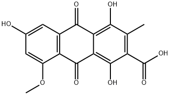 9,10-Dihydro-1,4,6-trihydroxy-8-methoxy-3-methyl-9,10-dioxo-2-anthracenecarboxylic acid Struktur