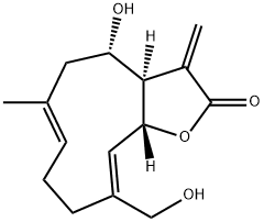 (3aR,4S,6E,10Z,11aR)-3a,4,5,8,9,11a-Hexahydro-4-hydroxy-10-(hydroxymethyl)-6-methyl-3-methylenecyclodeca[b]furan-2(3H)-one Struktur