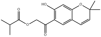 2-Methylpropanoic acid [2-(7-hydroxy-2,2-dimethyl-2H-1-benzopyran-6-yl)-2-oxoethyl] ester Struktur