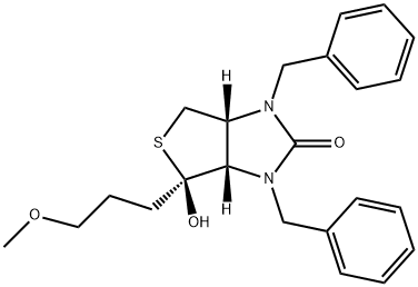 [3aS-(3aalpha,4alpha,6aalpha)]-1,3-dibenzyltetrahydro-4-hydroxy-4-(3-methoxypropyl)-1H-thieno[3,4-d]imidazol-2(3H)-one Struktur