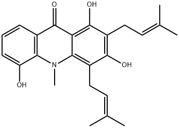 1,3,5-Trihydroxy-2,4-bis(3-methyl-2-butenyl)-9(10H)-acridinone Struktur