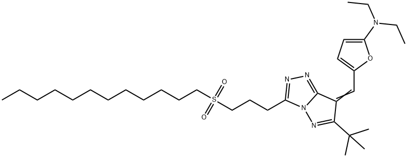 2-Furanamine,  5-[[6-(1,1-dimethylethyl)-3-[3-(dodecylsulfonyl)propyl]-7H-pyrazolo[5,1-c]-1,2,4-triazol-7-ylidene]methyl]-N,N-diethyl- Struktur