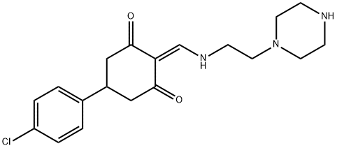 5-(4-chlorophenyl)-2-{[(2-piperazin-1-ylethyl)amino]methylene}cyclohexane-1,3-dione Struktur