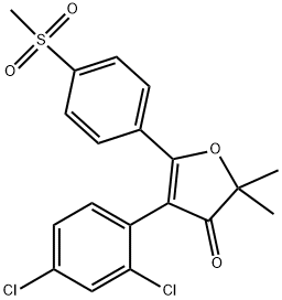 4-(2,4-dichlorophenyl)-2,2-dimethyl-5-(4-(methylsulfonyl)phenyl)furan-3(2H)-one Struktur