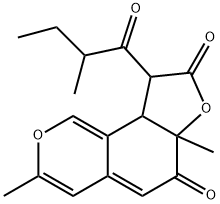 4-Acetyl-8-methyl-7-(3-methyl-2-oxopentyl)-1H-2-benzopyran-1,6(8aH)-dione Struktur