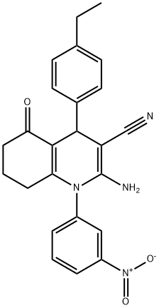 2-amino-4-(4-ethylphenyl)-1-{3-nitrophenyl}-5-oxo-1,4,5,6,7,8-hexahydro-3-quinolinecarbonitrile Struktur