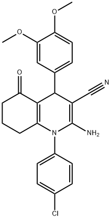 2-amino-1-(4-chlorophenyl)-4-(3,4-dimethoxyphenyl)-5-oxo-1,4,5,6,7,8-hexahydro-3-quinolinecarbonitrile Struktur